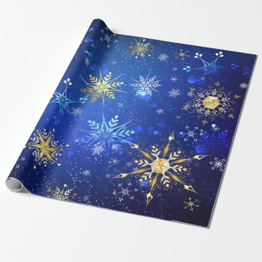 Papier Cadeau Arrière - plan Bleu XMAS avec des flocons de neige (Déroulé)