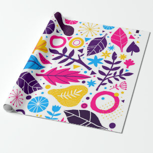 Papier Cadeau Arrière - plan coloré avec élément floral dessiné