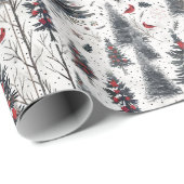 Papier Cadeau Arrière - plan D'Arbres Et Cardinal (Coin rond)