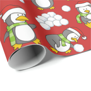 Papier Cadeau Arrière - plan de pingouins de Noël