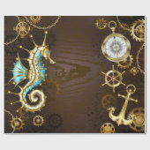 Papier Cadeau Arrière - plan en bois avec cheval de mer mécaniqu (Plat)