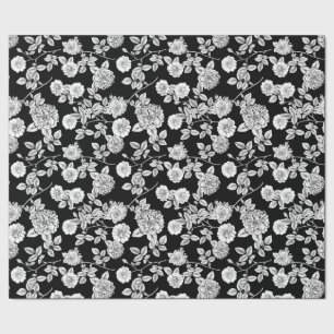 Papier Cadeau Arrière - plan floral blanc vintage du noir  