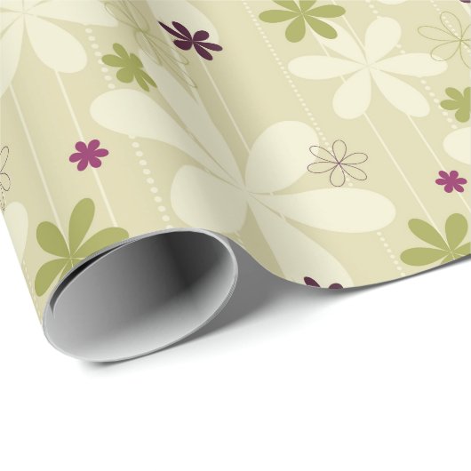 Papier Cadeau Arrière - plan floral rétro (Coin rond)