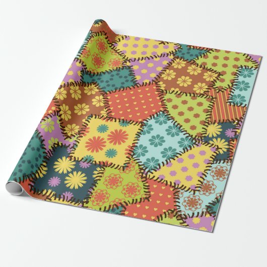 Papier Cadeau arrière - plan patchwork avec différents motifs (Déroulé)
