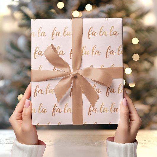 Papier Cadeau Arrière - plan rose avec Gold Fa La La
