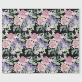 Papier Cadeau Arrière - plan rose violet floral noir (Plat)
