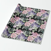 Papier Cadeau Arrière - plan rose violet floral noir (Déroulé)