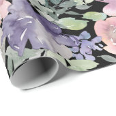 Papier Cadeau Arrière - plan rose violet floral noir (Coin rond)