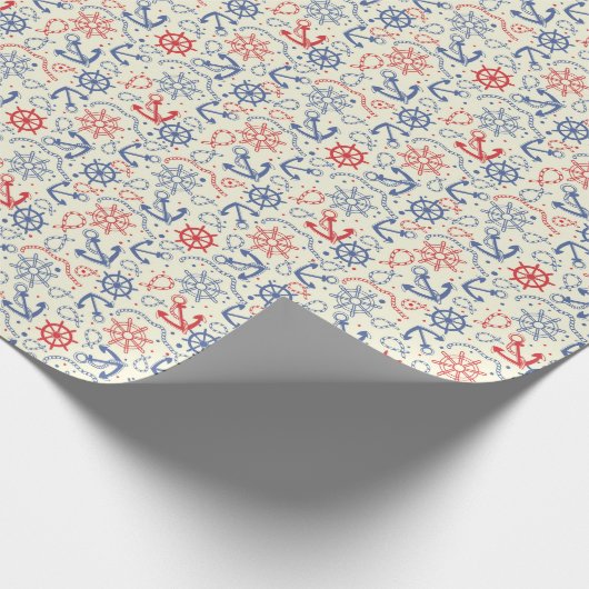 Papier Cadeau Arrière - plan rouge et marine avec ancre (Coin)