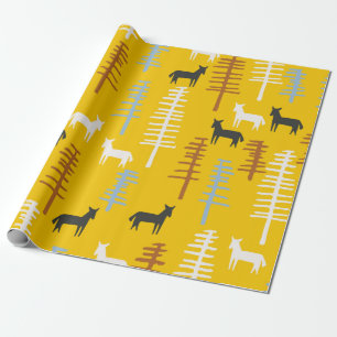 Papier Cadeau Arrière - plan tribal avec des chevaux et des arbr