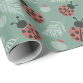 Papier Cadeau Arrière - plan vert de la forêt de Ladybugs (Coin rond)