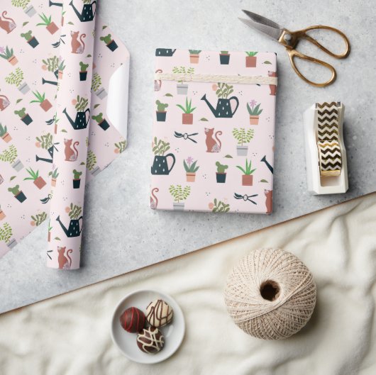 Papier Cadeau Arrosage Can Chats Plante Cute Jardinage Motif (Artisanat)