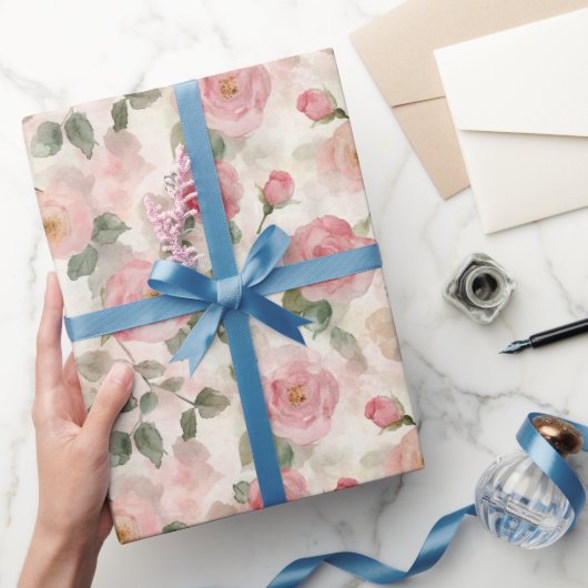 Papier Cadeau Arrose romantique rose fleurs rose shower de maria (Cadeaux)