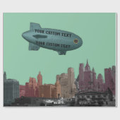 PAPIER CADEAU ART 1930'S BLIMP NEW YORK CITY SKYLINE VOTRE TEXTE (Plat)