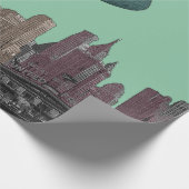 PAPIER CADEAU ART 1930'S BLIMP NEW YORK CITY SKYLINE VOTRE TEXTE (Coin)