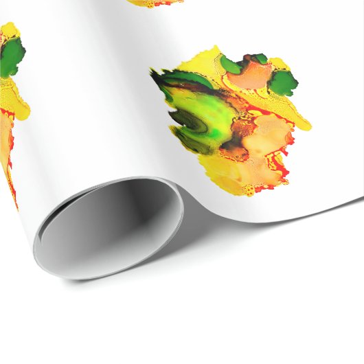 Papier Cadeau art Abstrait alcool encre jaune vert (Coin rond)