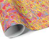 Papier Cadeau Art abstrait avec gribouillis jaune et bleu (Coin rond)