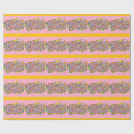 Papier Cadeau art abstrait rayures sur rose (Plat)