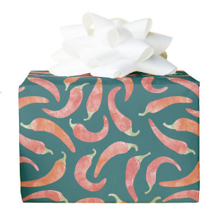 Papier Cadeau Art aquarelle poivron rouge sarcelle vert