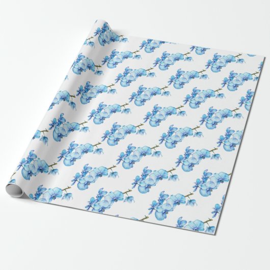 Papier Cadeau Art botanique de l'orchidée bleue (Déroulé)