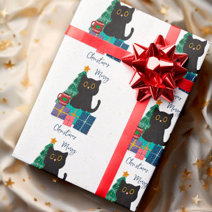 Papier Cadeau Art de café de chat noir mignon Noël festif