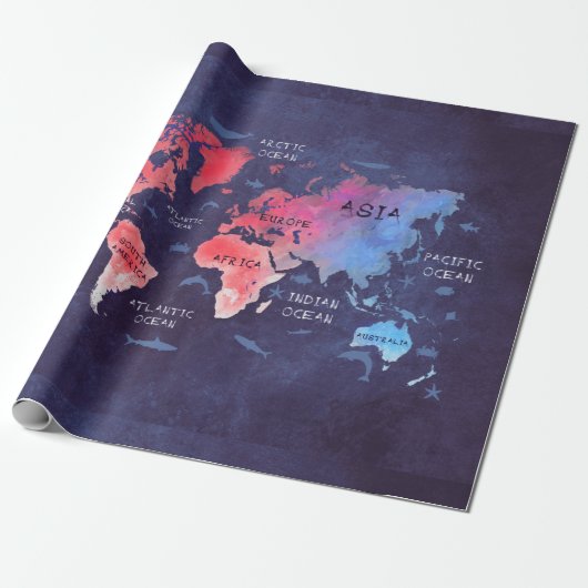 Papier Cadeau art de carte du monde (Déroulé)