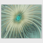 Papier Cadeau Art de fractale de fleurs de fantaisie vert sauge  (Plat)