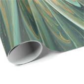 Papier Cadeau Art de fractale de fleurs de fantaisie vert sauge  (Coin rond)