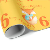 Papier Cadeau Art de l'enfant Fox âge et nom 6e anniversaire env (Coin rond)