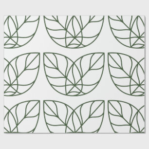 Papier Cadeau Art de ligne de feuille verte minimaliste