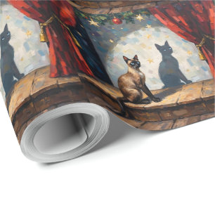 Papier Cadeau Art de marionnette chinoise de Noël de chat siamoi