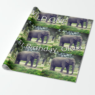Papier Cadeau Art de motif d'anniversaire éléphant sauvage