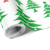 Papier Cadeau Art De Noël Rouge Et Arbre Vert (Coin rond)