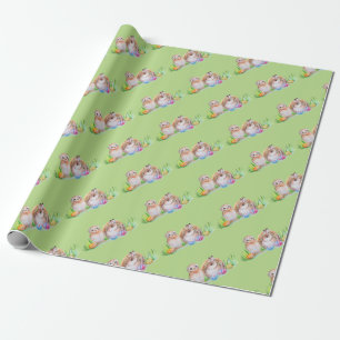 Papier Cadeau Art de Pâques de hibou et de lapin