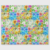 Papier Cadeau Art de patchwork floral aquarelle fleurs (Plat)