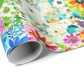 Papier Cadeau Art de patchwork floral aquarelle fleurs (Coin rond)