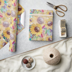 Papier Cadeau Art de tournesol aquarelle artistique rustique