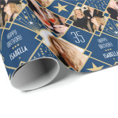 Papier Cadeau Art Deco Birthday Custom Photo Any Age 35th Navy (Coin rond)