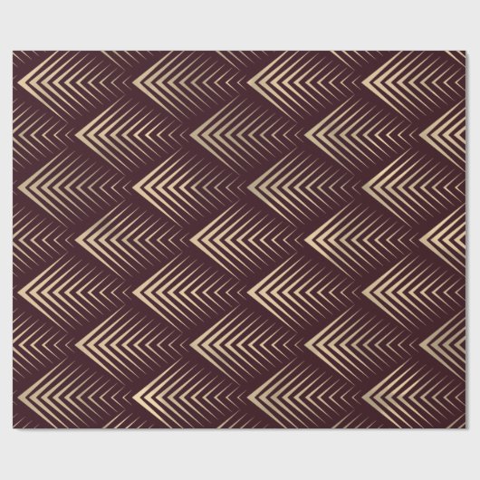 Papier Cadeau Art Déco Bourgogne Or Jaune Escales Géométrie (Plat)