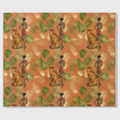 Papier Cadeau Art Déco Cuivre Vert Or Tiger Dame  (Plat)