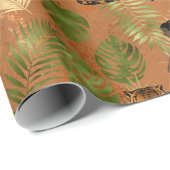 Papier Cadeau Art Déco Cuivre Vert Or Tiger Dame  (Coin rond)
