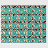 Papier Cadeau Art Déco Custom Age Nom & Photos Anniversaire Turq (Plat)