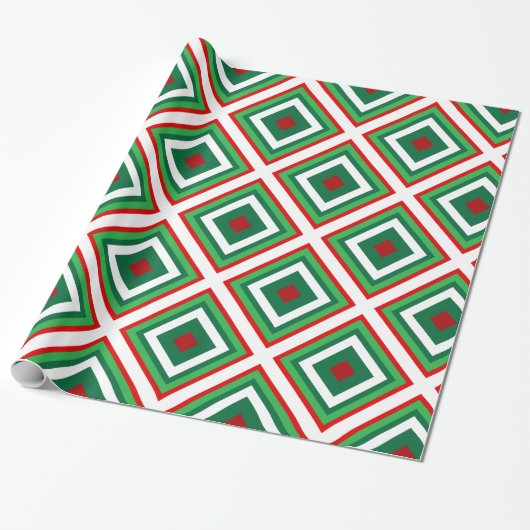 Papier Cadeau Art Déco de Noël vert et rouge (Déroulé)