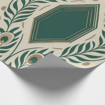 Papier cadeau Art Déco élégant à plumes de paon ém
