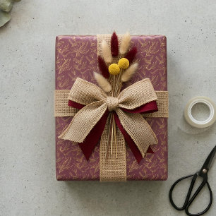 Papier Cadeau Art Déco filigrane d'or Merlot profond Merlette