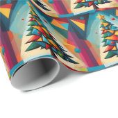 Papier Cadeau Art Déco Géométrique Arbre de Noël Triangle Ciel (Coin rond)