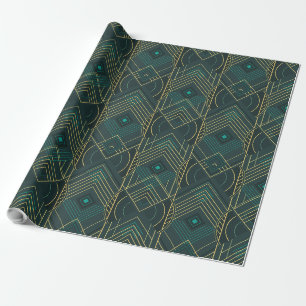 Papier Cadeau Art Déco Géométrique Uplift - Turquoise Bleu Cyan