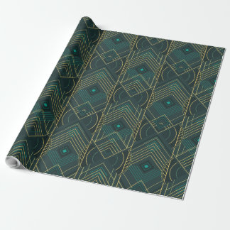 Papier Cadeau Art Déco Géométrique Uplift - Turquoise Bleu Cyan