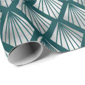 Papier Cadeau Art Déco moderne Turquoise Argent (Coin rond)