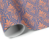 Papier Cadeau Art Déco Motif 01 - Orange sur Prussian Blue (Coin rond)